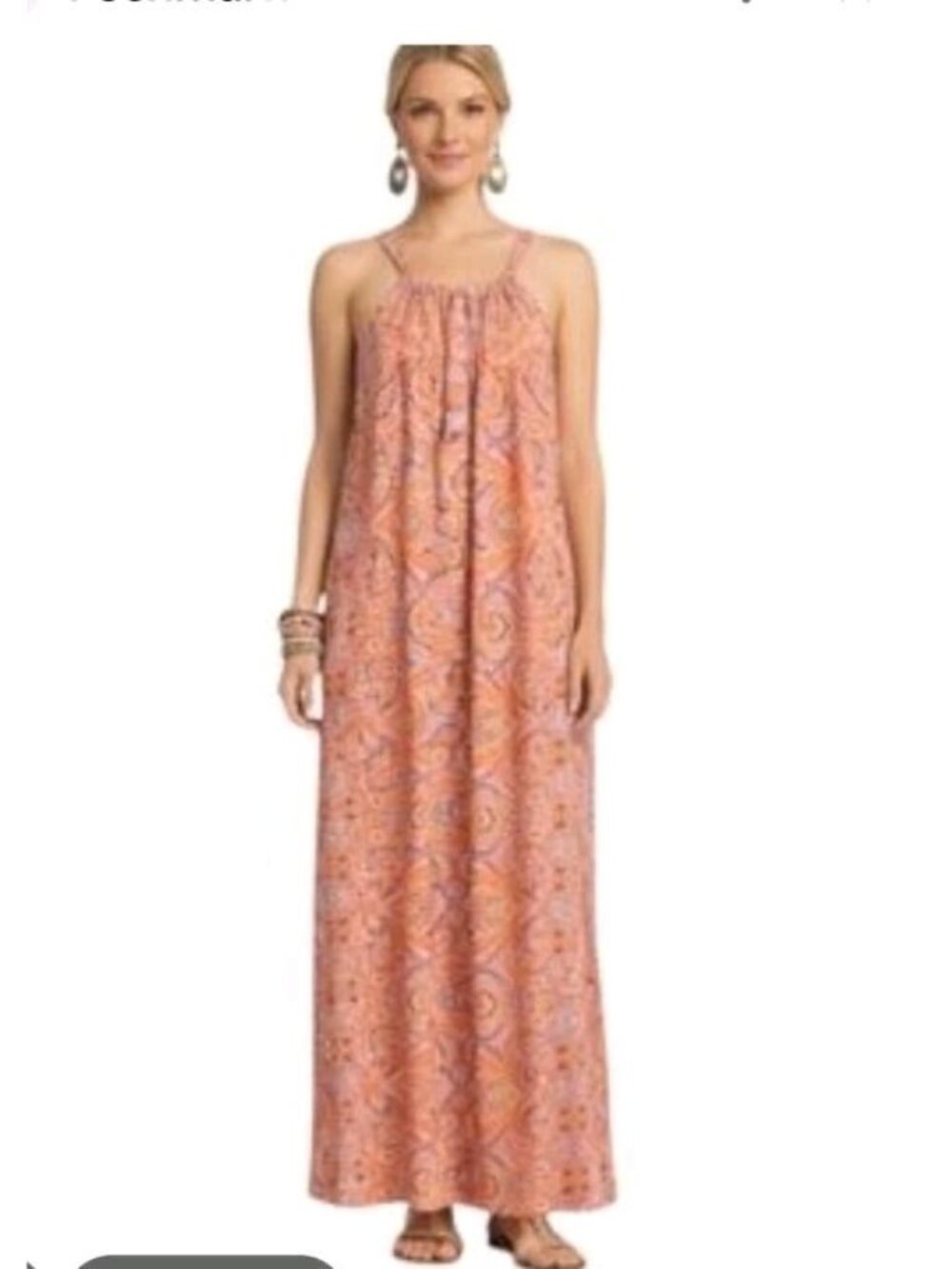 BCBG Max Azria Ambrosia Paisley Print Maxi Dress Halter Tie Back Pockets Sz M